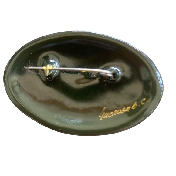 Vintage Signed Russian Lacquer Brooch Pin, Hand Painted Russian Folk Art - Picture 7 of 9